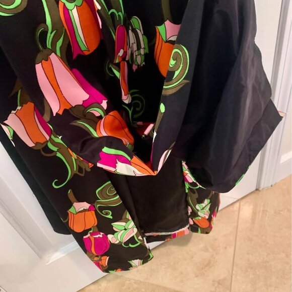 Stunning Vintage 70’s Hostess Dress Black Lily of the Valley Silky Slit Skirt - Picture 5 of 9